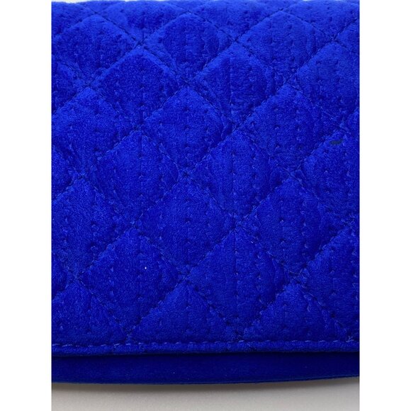 Royal Blue Quilted Velvet feel  Clutch Wristlet With Chain Strap & Turn Lock Clo - Picture 8 of 15